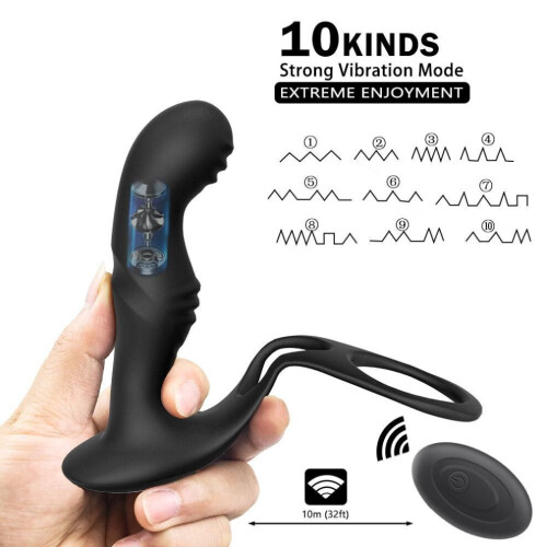 (black) Male Prostate Massage Remote Anal Vibrator 10 Speeds Delay Ejaculation Cock Ring Testis Stimulate Anus Plug Butt 1