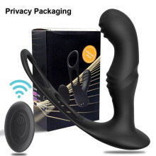 (Black) Male Prostate Massage Anal Vibrator Wireless Remote Control Delay Ejaculation Ring 10 Speeds Plug Butt