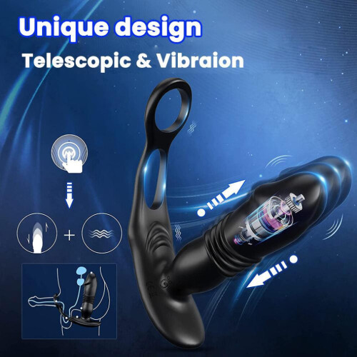 (black) Telescopic Anal Vibrator Prostate Massage Butt Plug Prostate Stimulator Delay Ejaculation Penis Ring Dildos Sex 2