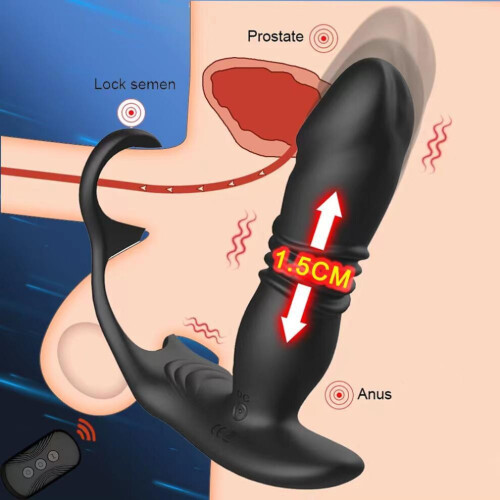 (black) Telescopic Anal Vibrator Prostate Massage Butt Plug Prostate Stimulator Delay Ejaculation Penis Ring Dildos Sex