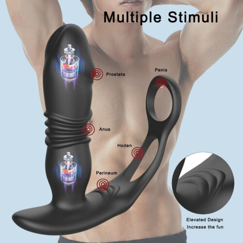 (black) Telescopic Anal Vibrator Prostate Massage Butt Plug Prostate Stimulator Delay Ejaculation Penis Ring Dildos Sex 1