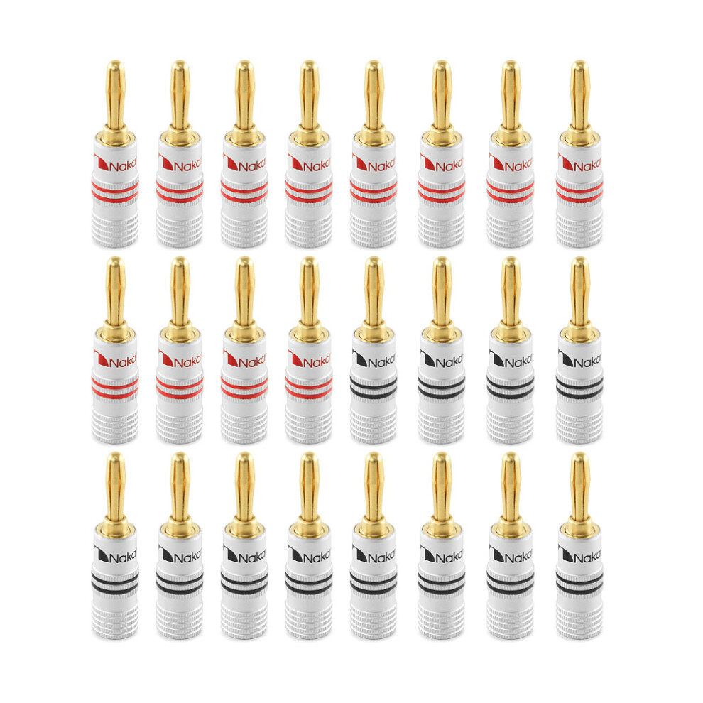 (24 Pcs (12-Pairs)) Nakamichi Excel Series 24K Plated Banana Plug 12-18 Awg Gauge Size 4Mm For Speakers Amplifier Hi-Fi Gold 850045360115