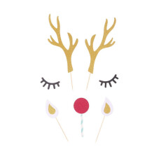 (As show, One size) 5 Sets Glitter Elk Cake Decoration Antler Cupcake Toppers Picks Christmas Deer Eyes Nose Cake Stickers Party Supplies for Festival Gathering Birthday