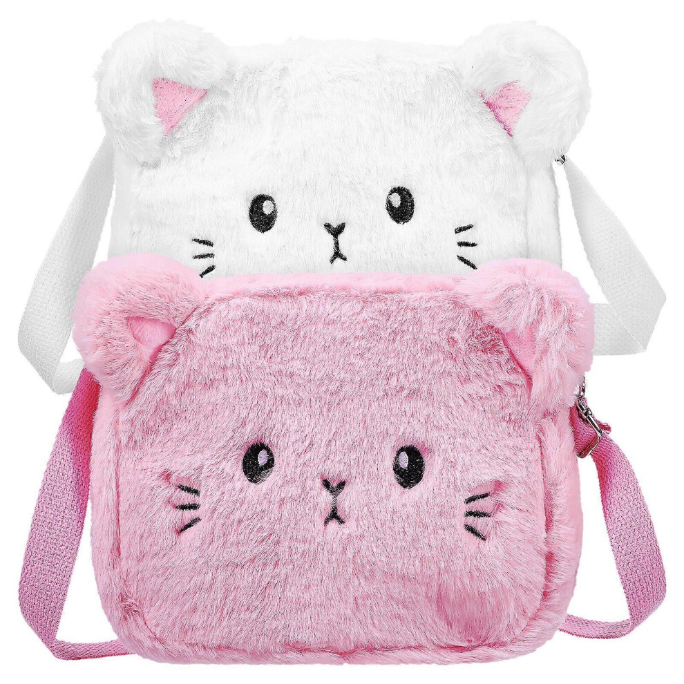 Kricely (As Show, One Size) 2Pcs Plush Bag Small Shoulder Bag Cartoon Crossbody Bag Coins Purse Women Mini Hand Bag