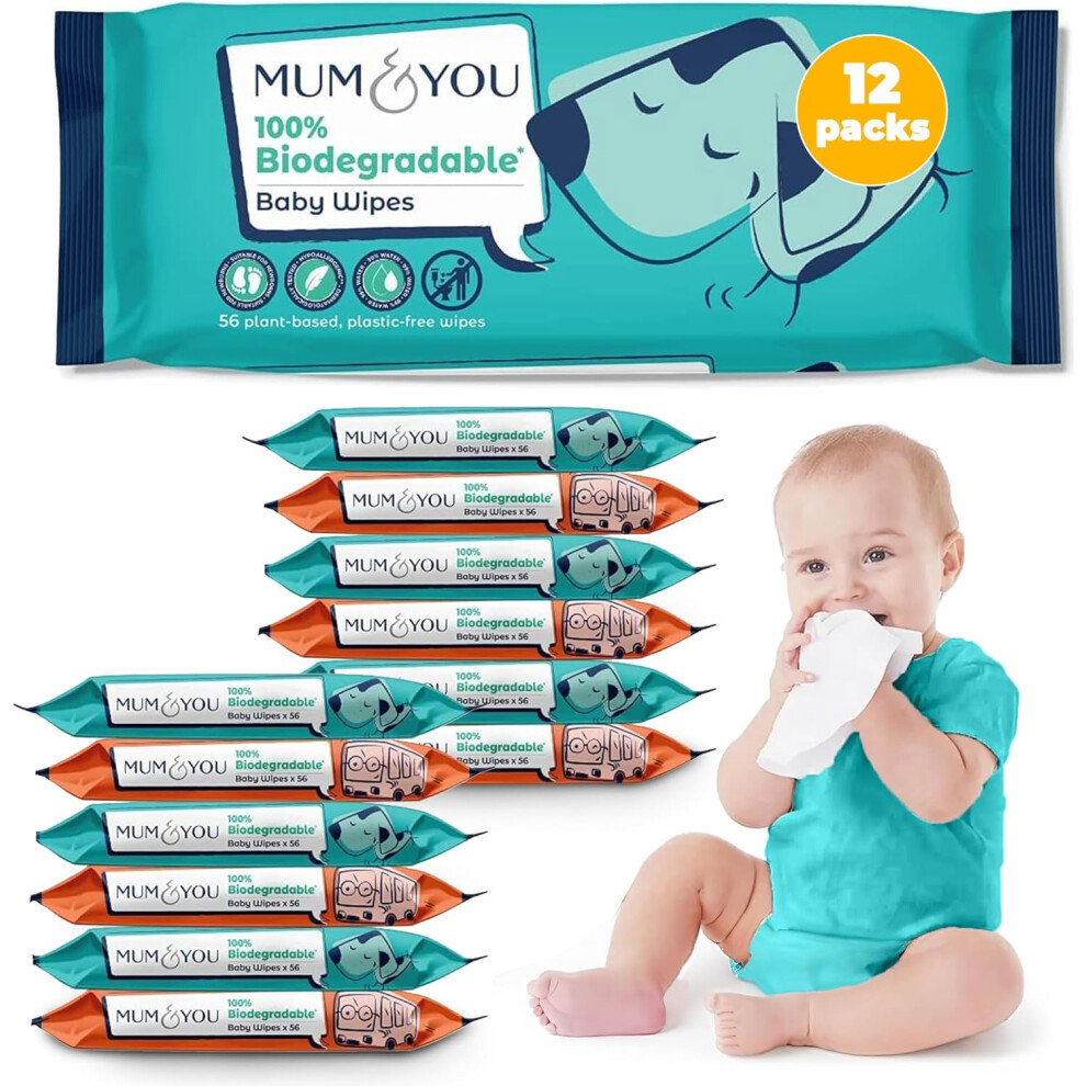 M&Y Store Mum & You Baby Wipes Multipack 672 Biodegradable Wet Wipes(12 Packs)99.4% Water Wipes For Sensitive Newborn Skin Baby Wipes Bulk Bum Wipes Wet Tissue