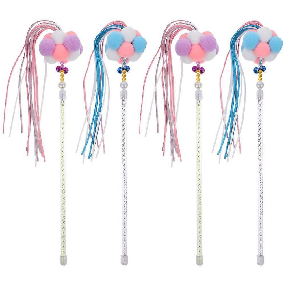 Kricely (As Show, One Size) 4Pcs Interactive Cat Teaser Interesting Cat Bell Wand Toy Funny Kitten Plaything