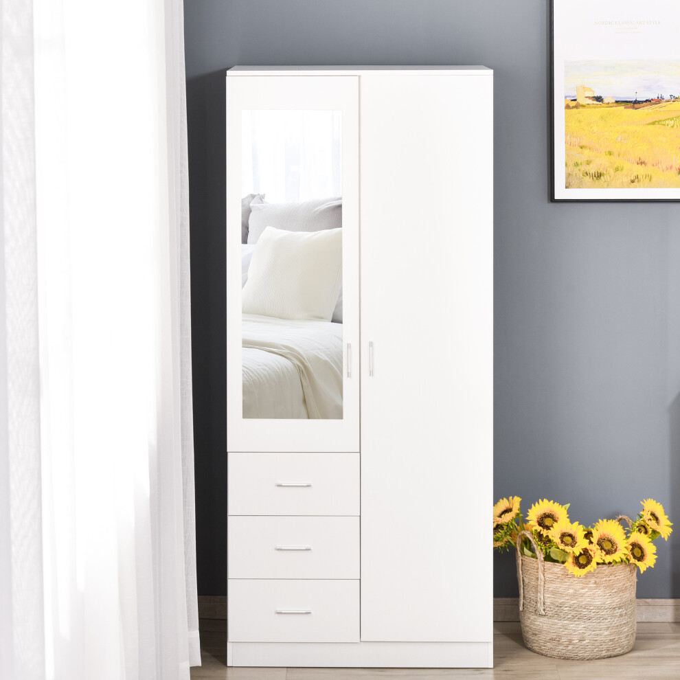 Homcom Mirror Wardrobe With Adjustable Shelf, Hanging Rail And 3 Drawers - White - Image 5
