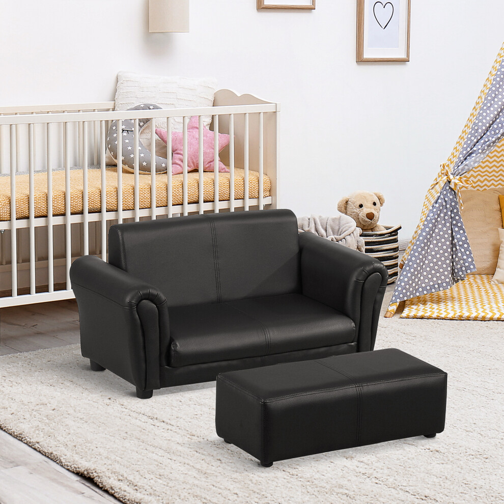 HOMCOM Kids Sofa Set 2 Seater Armchair with Footrest for 18-36 Months, Black-image-OPC-PC8DKQV-NEW