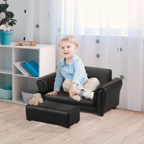 HOMCOM Kids Sofa Set 2 Seater Armchair with Footrest for 18-36 Months, Black