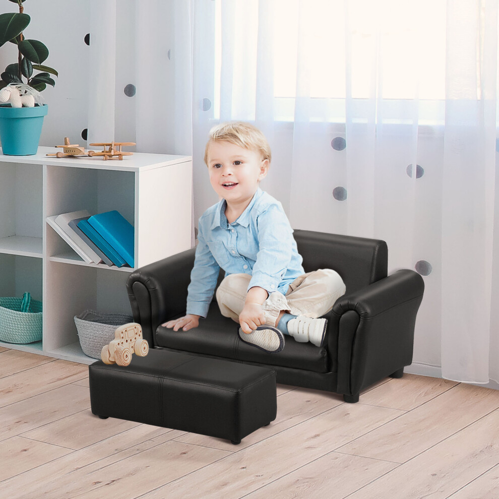 HOMCOM Kids Sofa Set 2 Seater Armchair with Footrest for 18-36 Months, Black-image-OPC-P5MZ7HX-NEW