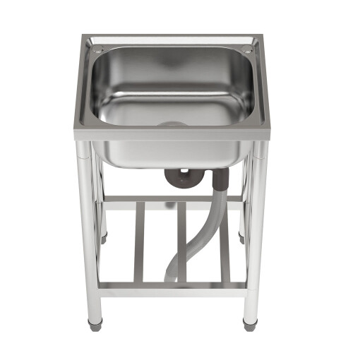 Commercial Square Kitchen Sink with Single Bowl Basin Grid Shelf