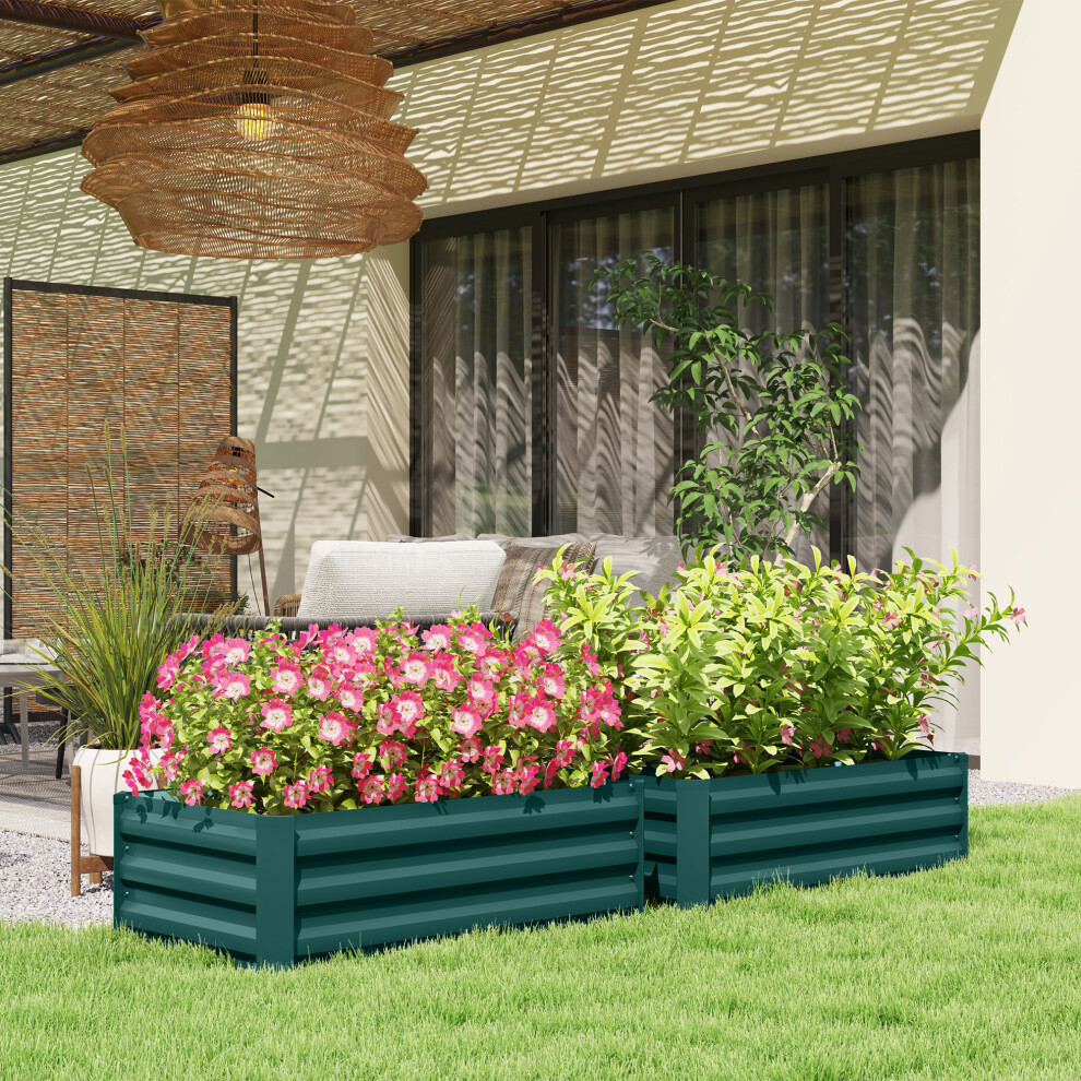 Outsunny Set Of 2 Raised Garden Bed Galvanised Planter Box, Green