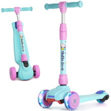 (Blue&Pink) 3 Wheel Kids Scooter Age 2-6, Foldable Toddler Scooter with Flashing Light-Up Wheels