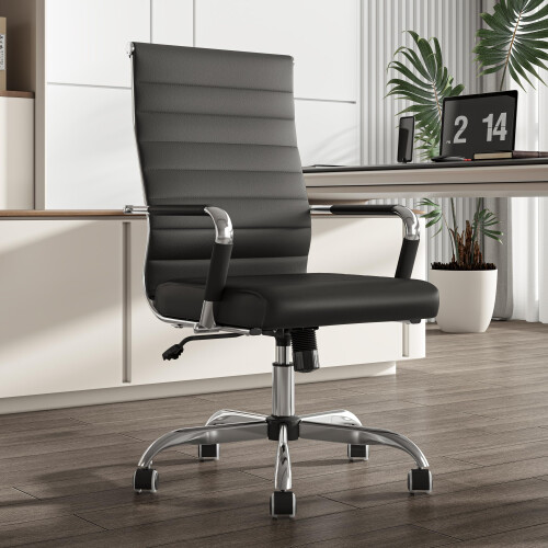 (Black) UEV Ergonomic Office Chair, PU Leather