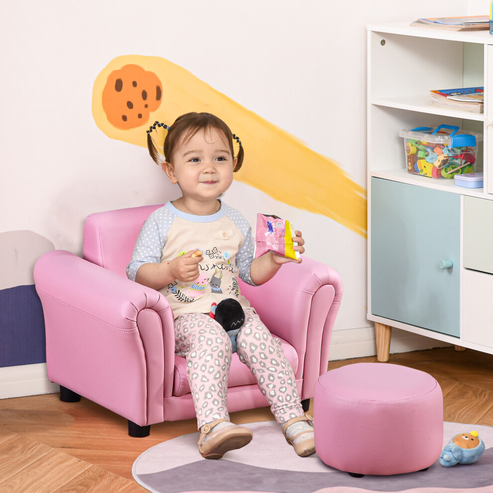 HOMCOM Kids Sofa Set, 2 Piece Children Armchair with Stool Nursery Pink-image-OPC-PBZZHXK-NEW