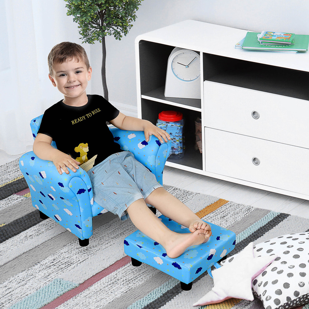 HOMCOM Kids Armchair Toddler Sofa Seat Set with Footrest Padding Couch Blue-image-OPC-PBKZPWW-NEW