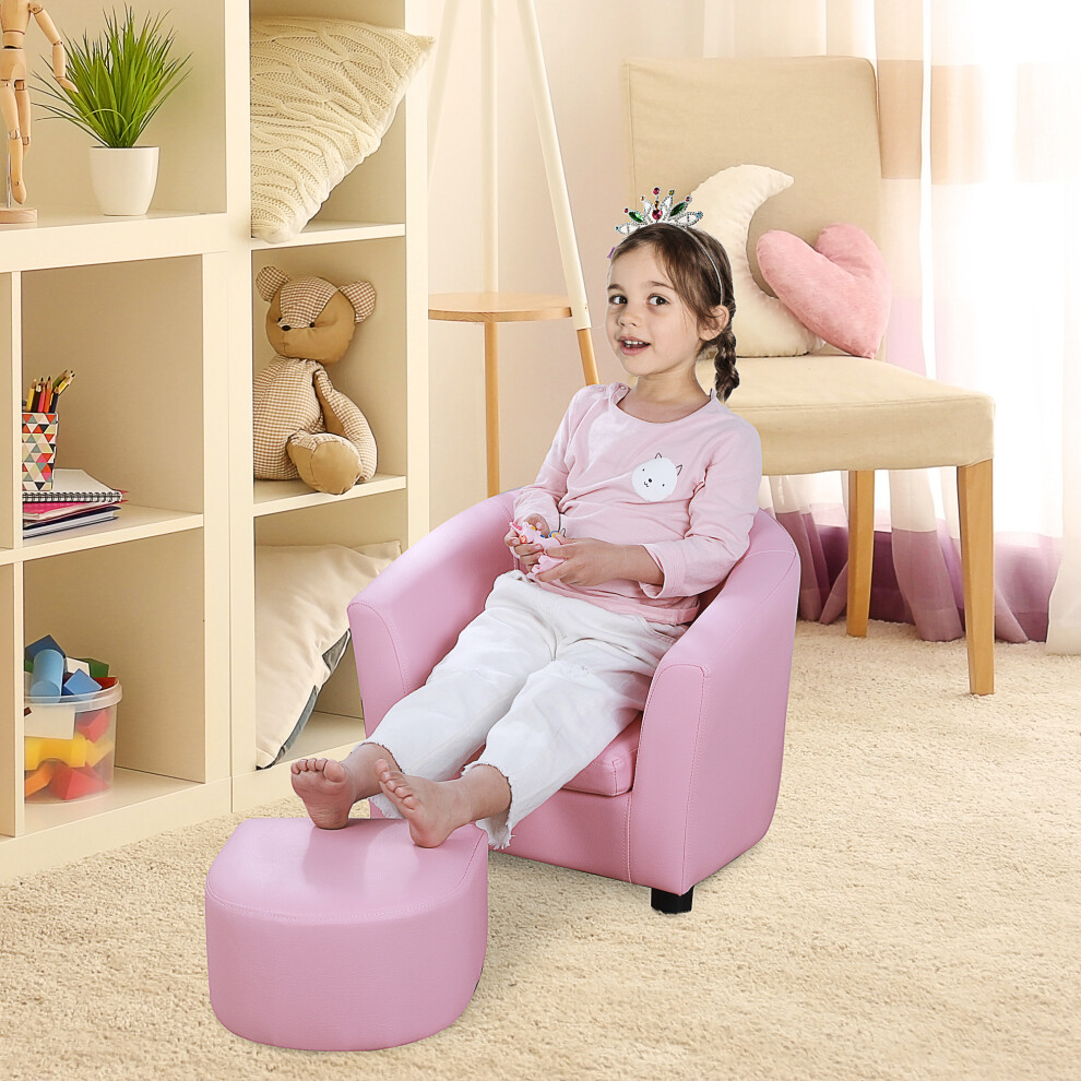HOMCOM Kids Sofa Set Children Armchair Toddler Chair Padding with Footstool