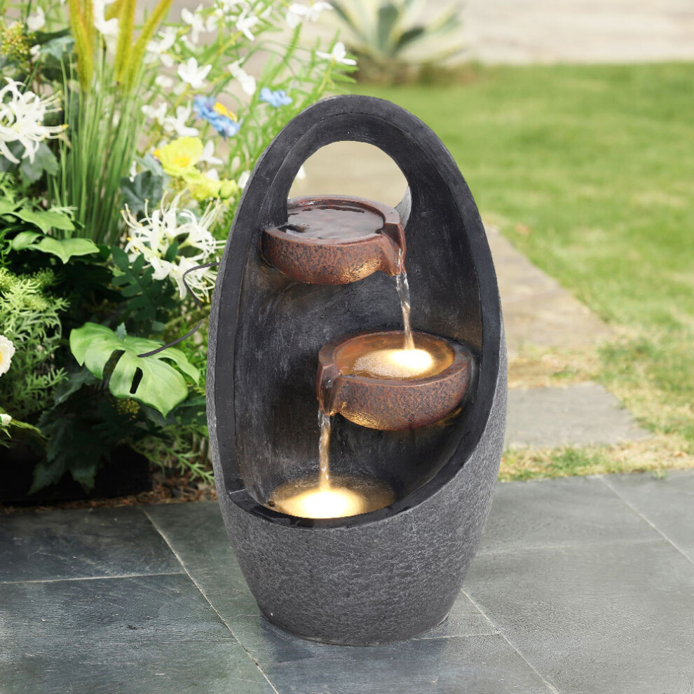 Outdoor Egg Shell Water Polo Fountain with 2 Warm Light Single Lamps