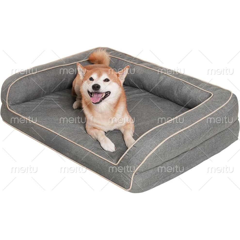(68.6 x 50.8 x 17.8 cm (L x W x H), Linen Grey) Small Dog Bed, Medium Washable, 68.6x50.8x17.8cm, Waterproof Dog Sofa, Orthopedic Dog Bed Egg Shape Foam,
