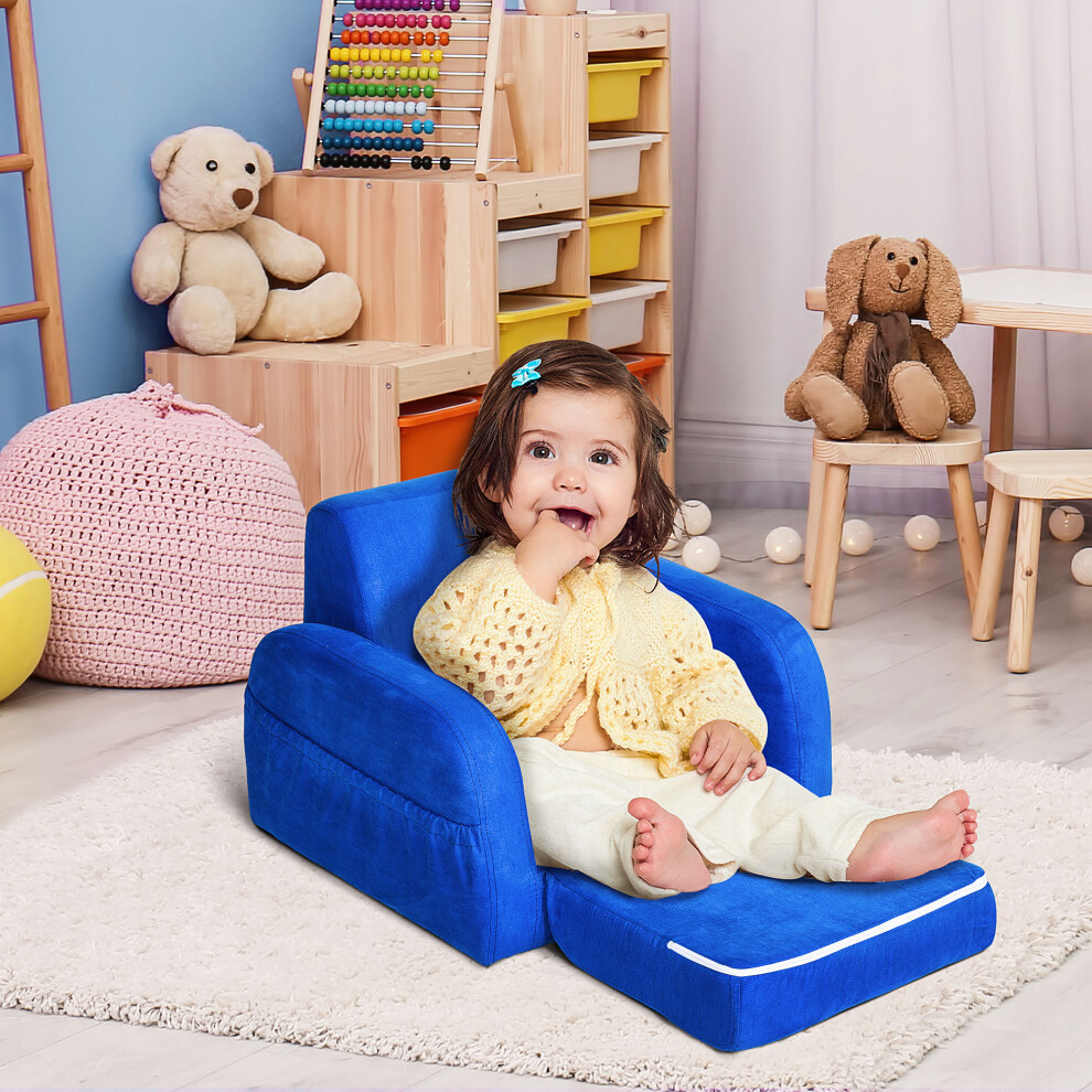 Homcom Kids Sofa Bed Children Armchair Folding Toddler Chair Couch Blue