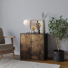 (Rustic Brown, With Black Door) 2-Tier Wooden Storage Cupboard