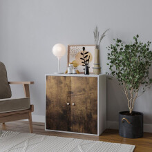 (Rustic Brown, With White Door) 2-Tier Wooden Storage Cupboard