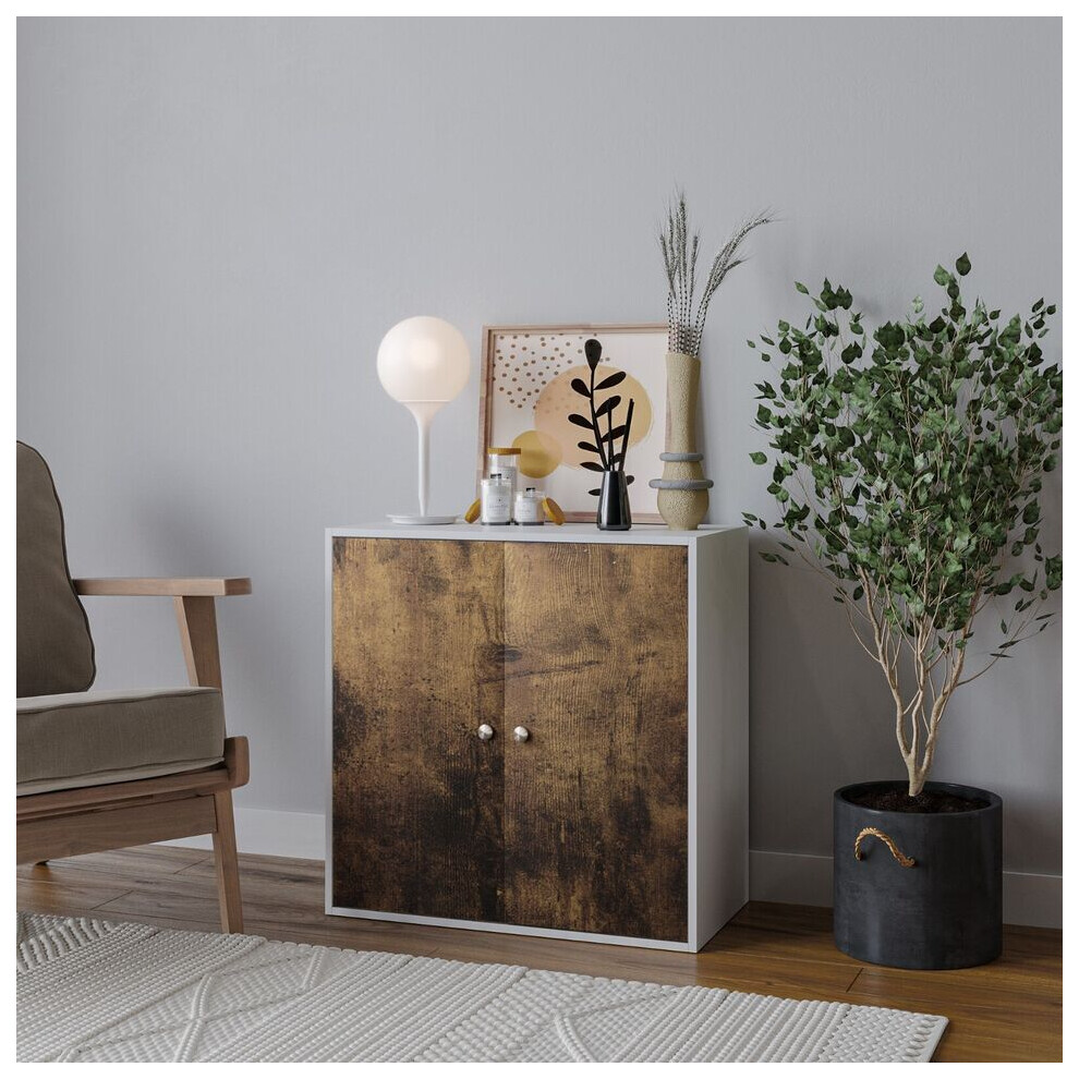Urbn Living (Rustic Brown, With White Door) 2-Tier Wooden Storage Cupboard