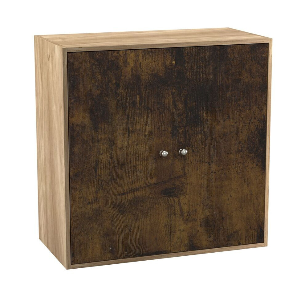 (Rustic Brown, With Oak Door) 2-Tier Wooden Storage Cupboard