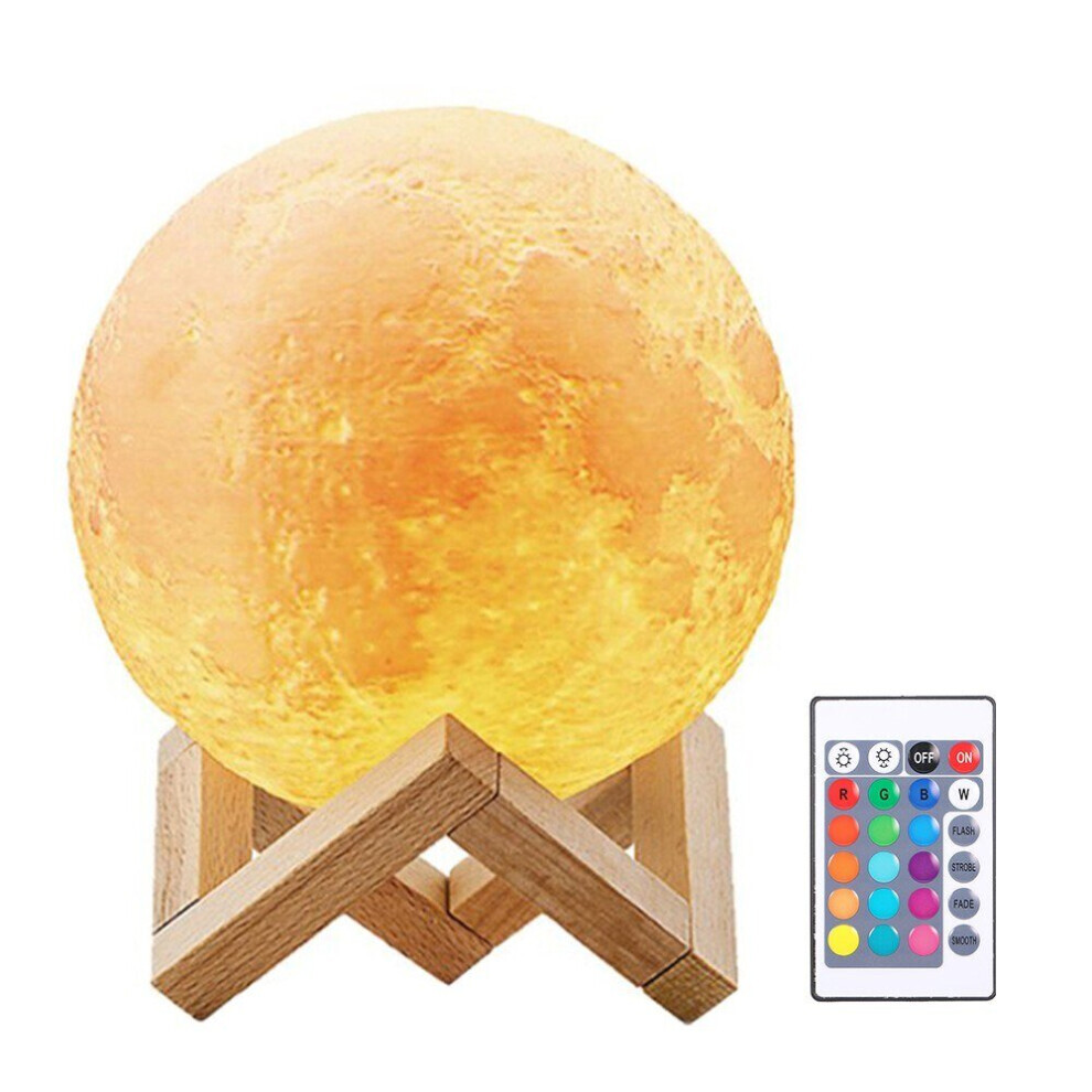 Lampe lunaire imprimée en 3D avec support en bois, télécommande et commande tactile
