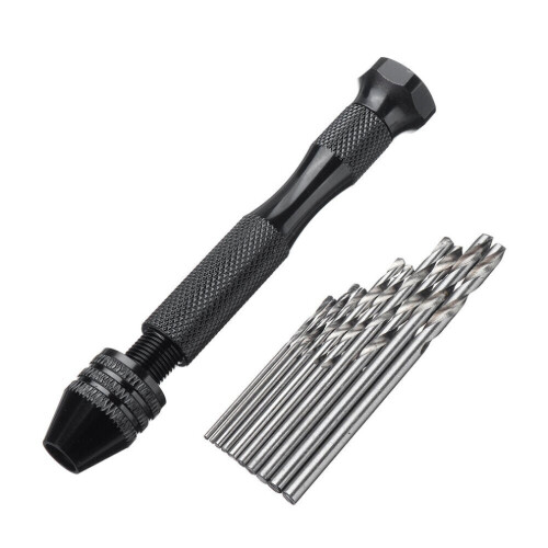 (10pcs) Hand Drill Set Vice Mini Drill with Rotary Bits for Crafts Carving DIY