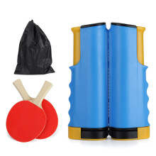 (Azul) Juego de red de tenis de mesa extensible de 1,7 m para cada mesa, 2 raquetas de tenis de mesa, entrenamiento