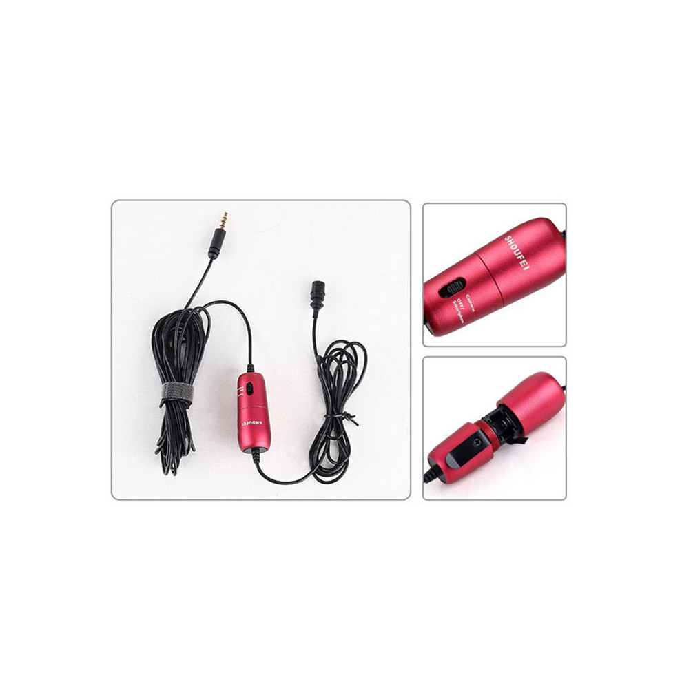 (Rouge) Microphone professionnel 6M Lavalier enregistreur Audio stéréo pince d'interview pour appareil photo Smartphone ordinateur portable DSLR