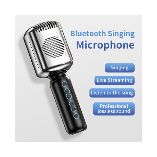 (Zilver) Draadloze Retro Bluetooth-microfoon Handheld Karaoke Microfoon Luidspreker Muziekspeler Vocaal Dynamisch 2