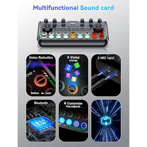 Podcast Equipment Bundle Audio Interface with Studio Condenser Microphone for Smartphone & PC Plug 2