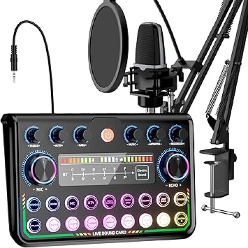 Podcast Equipment Bundle Audio Interface with Studio Condenser Microphone for Smartphone & PC Plug