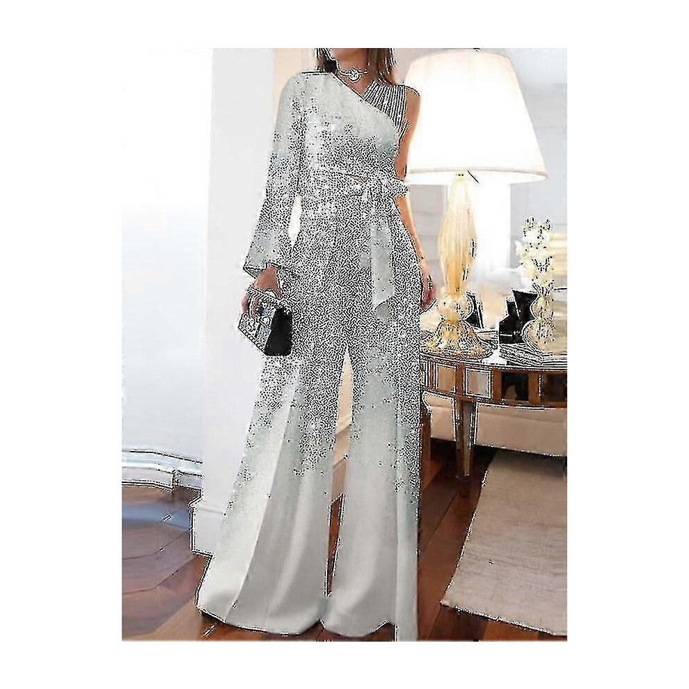 (L, White) Women&quot;s Jumpsuit Lace Up Print One Shoulder Elegant Party Cocktail Party Regular Fit Long Sleeve-image-OPC-PG7ZWTS-NEW