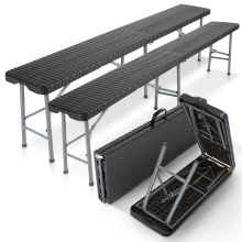 AREBOS 2x Beer Bench Folding Bench I Carrying Handle | 183 x 28 x 43 cm Folding Bench Camping Garden Party Bench Beer Tent Bench | Black