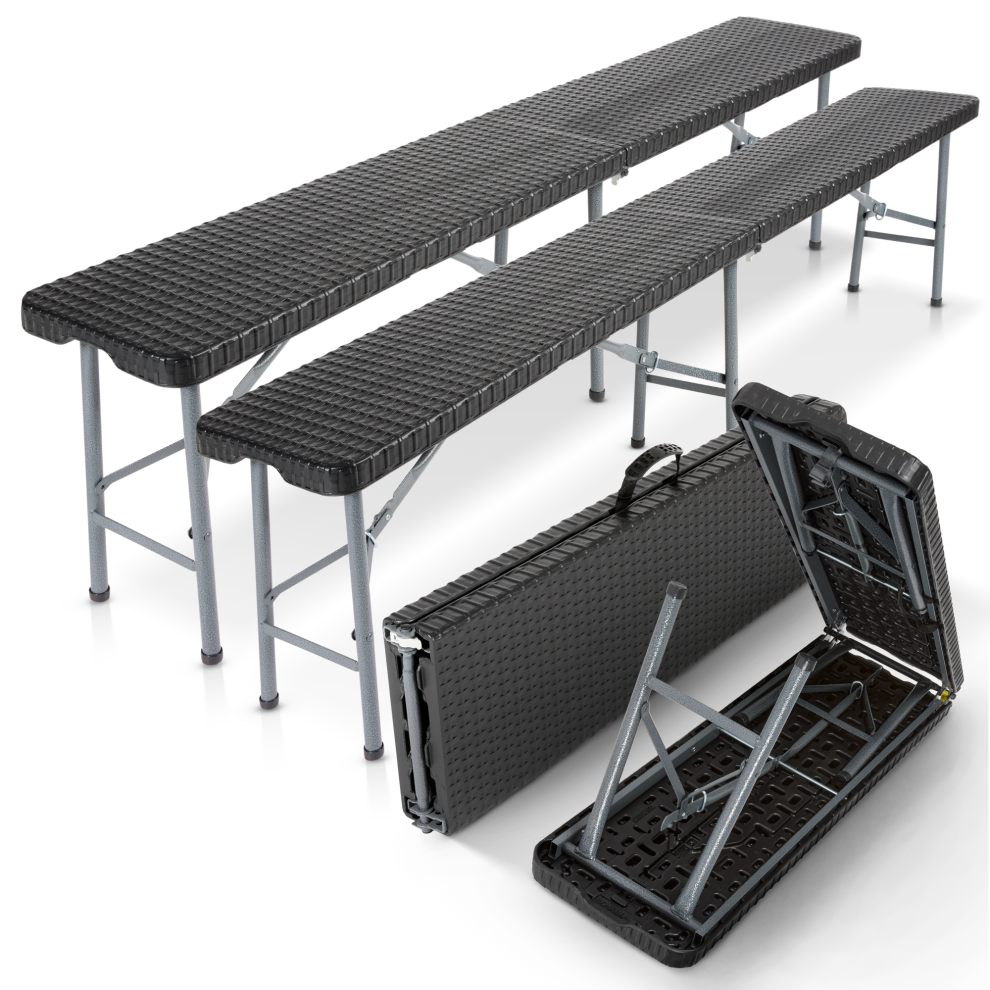 AREBOS 2x Beer Bench Folding Bench I Carrying Handle | 183 x 28 x 43 cm Folding Bench Camping Garden Party Bench Beer Tent Bench | Black