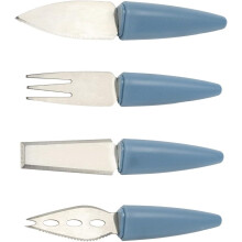 CALITEK 4 Piece Cheese Knife Set Stand Stainless Steel Blades Blue