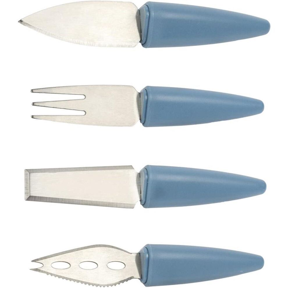 Calitek 4 Piece Cheese Knife Set Stand Stainless Steel Blades Blue