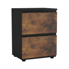 (Black Carcass + Rustic Brown Drawers) 2 Drawer Wooden Bedside Cabinet No Handle Drawer Storage