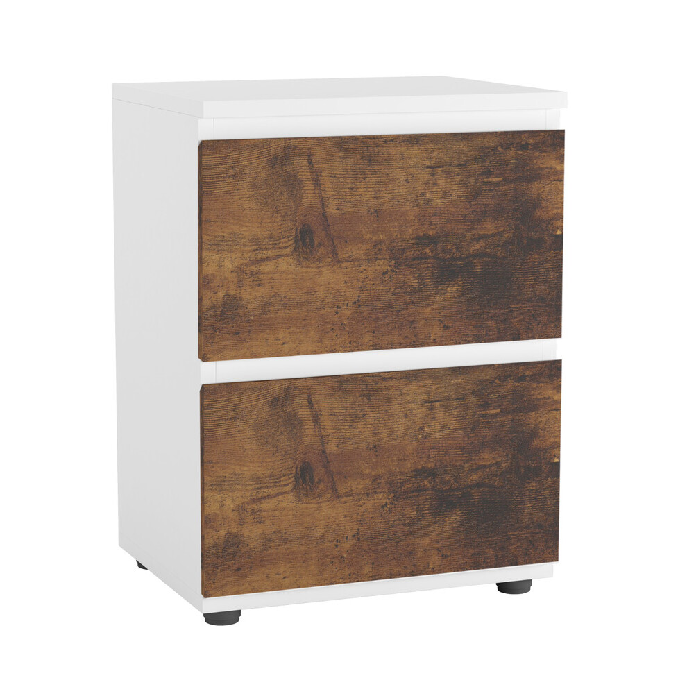 Urbn Living (White Carcass + Rustic Brown Drawers) 2 Drawer Wooden Bedside Cabinet No Handle Drawer Storage White,Brown