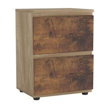 (Oak Carcass + Rustic Brown Drawers ) 2 Drawer Wooden Bedside Cabinet No Handle Drawer Storage