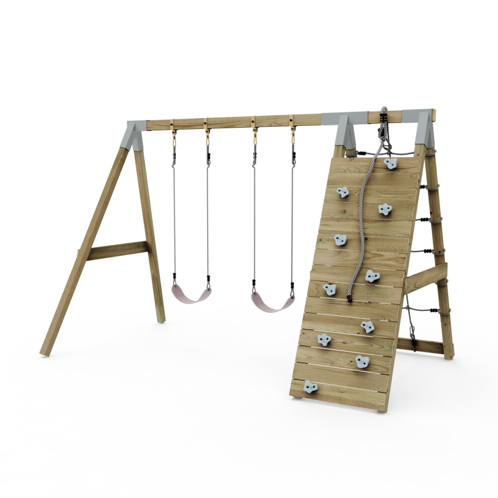 Rebo Premium Double Garden Swing With Up And Over Wall For Kids - Dusky Pink