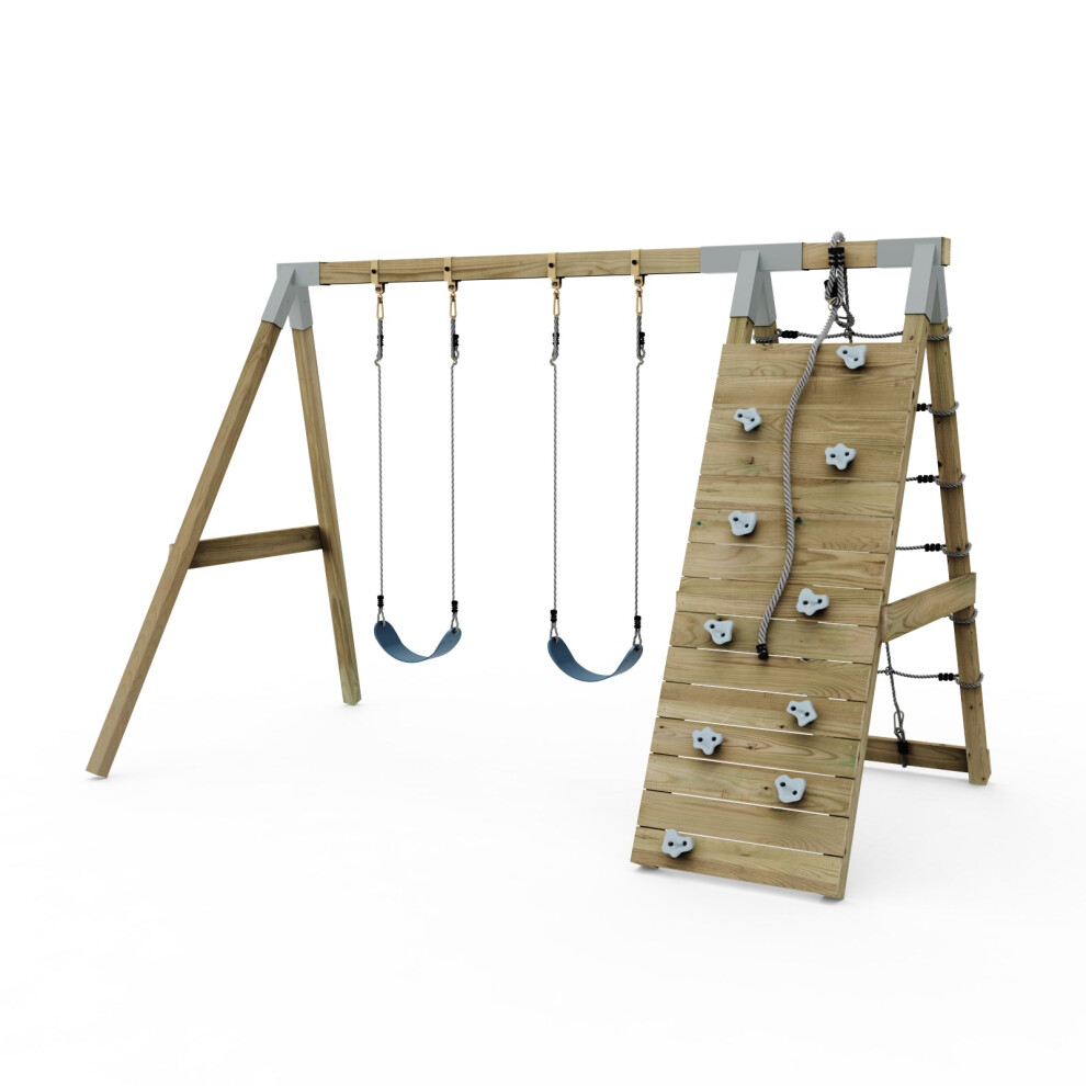 Rebo Premium Double Garden Swing With Up And Over Wall For Kids - Navy Blue