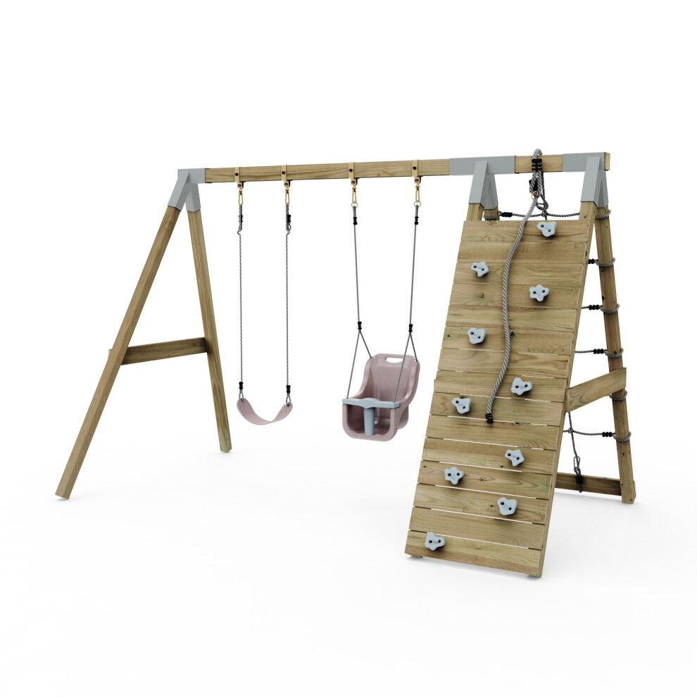 Premium Double Garden Swing With Up And Over Wall For Kids And Baby - Dusky Pink Rebo