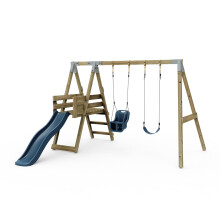 Premium Double Garden Swing with Deck for Kids and Baby - Navy Blue