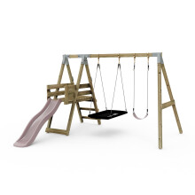 Premium Double Garden Swing with Deck for Kids and Boat Swing - Dusky Pink