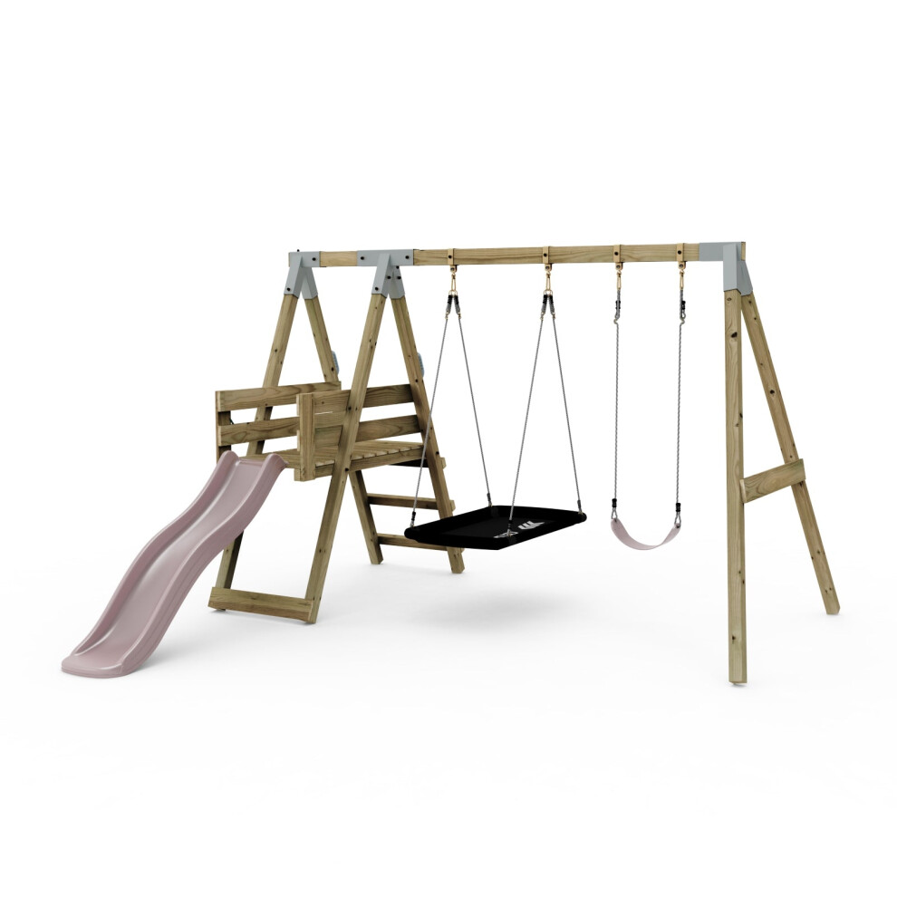 Rebo Premium Double Garden Swing With Deck For Kids And Boat Swing - Dusky Pink