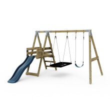 Premium Double Garden Swing with Deck for Kids and Boat Swing - Navy Blue